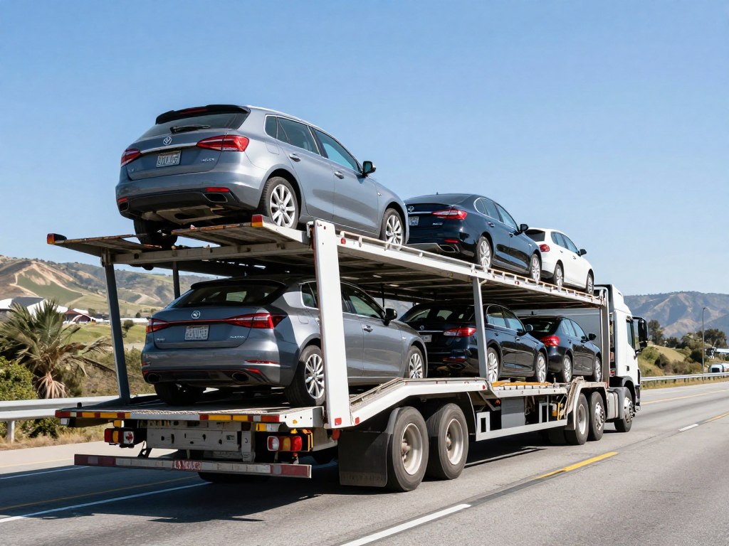 Car carrier trailer loaded with vehicles for transport in Ontario