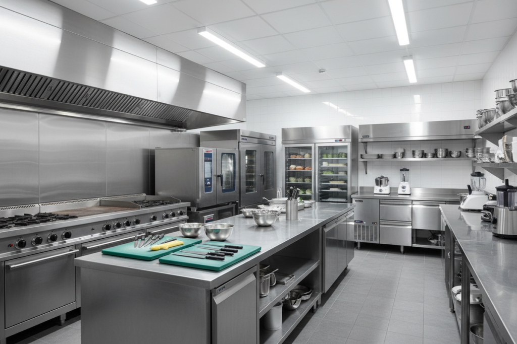 Stainless steel commercial kitchen equipment installed by Countryside Services
